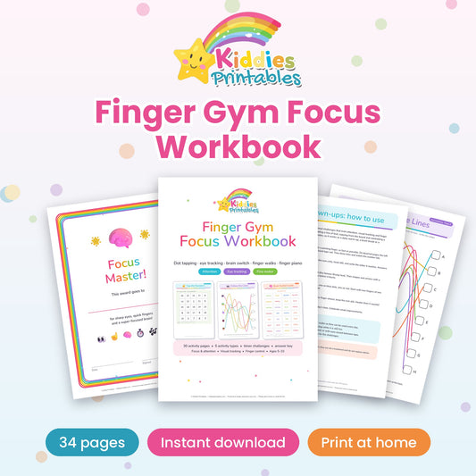 Finger Gym Focus Workbook printable - cover and sample pages