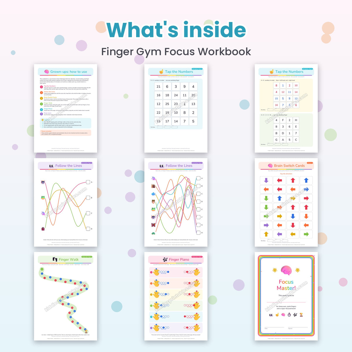 Finger Gym Focus Workbook printable - inside pages preview