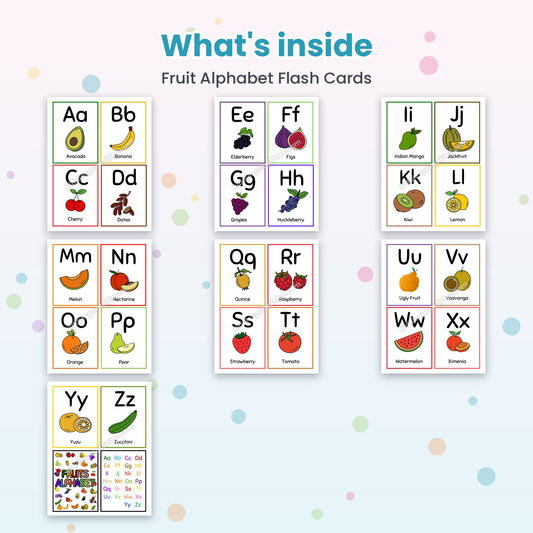 Fruit Alphabet Flash Cards printable – inside pages preview