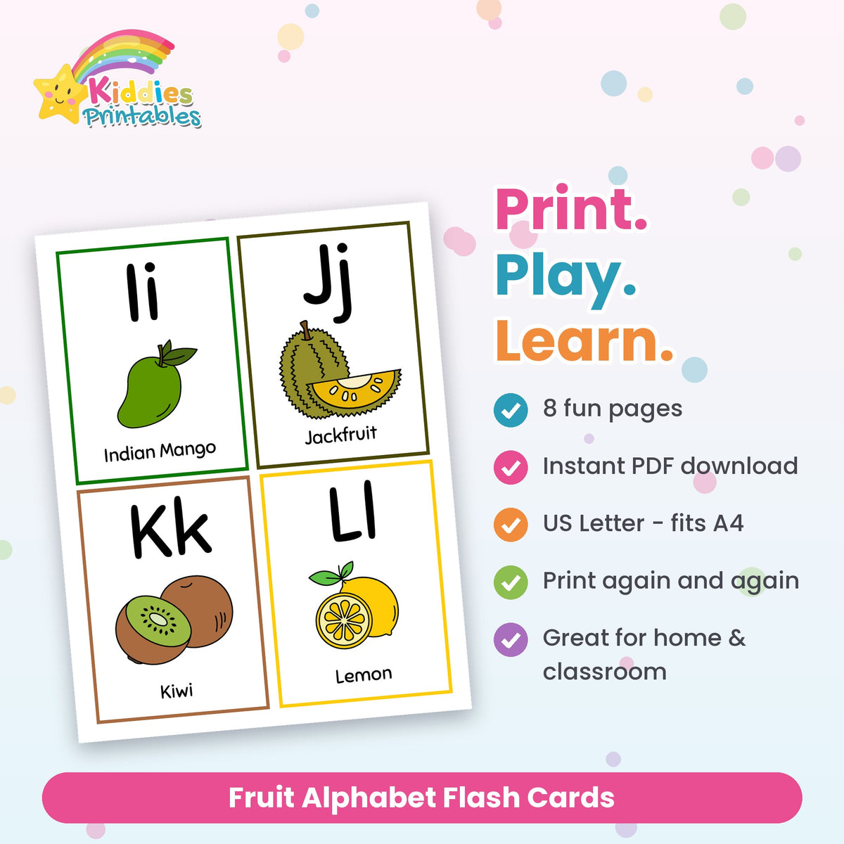 Fruit Alphabet Flash Cards printable – what's included