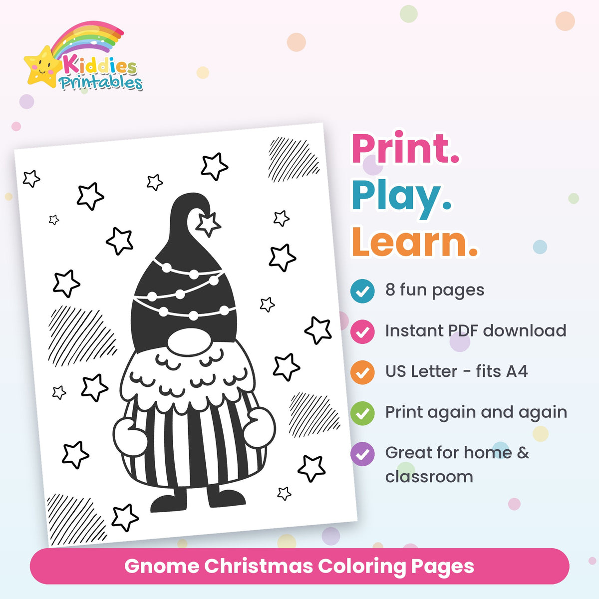 Gnome Christmas Coloring Pages features