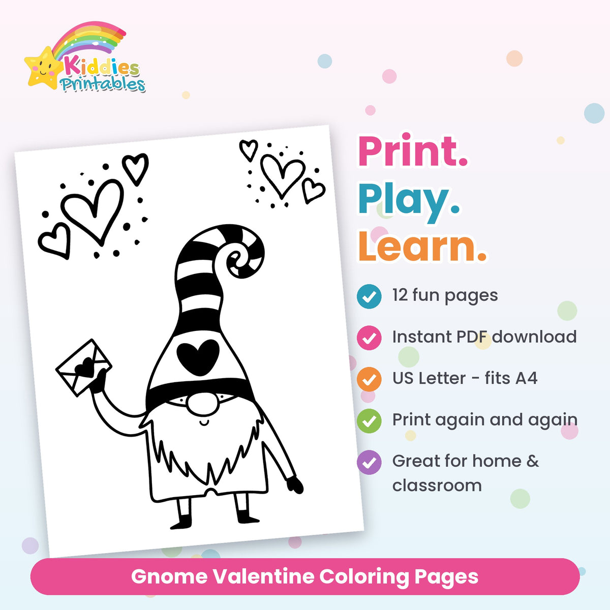 Gnome Valentine Coloring Pages features