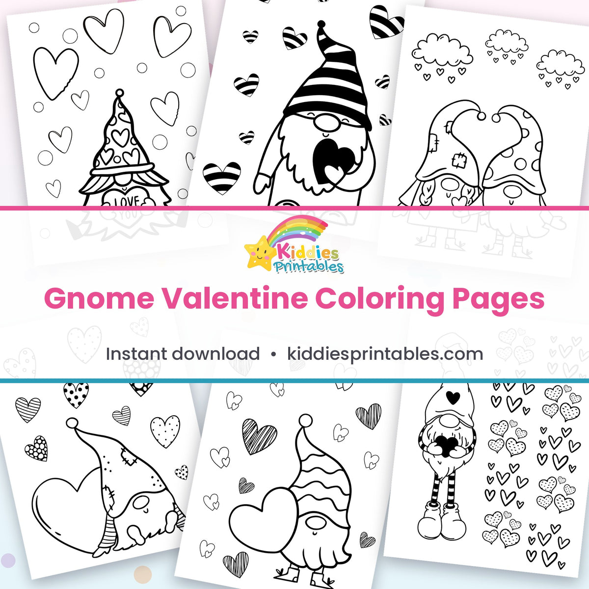 Valentine gnome coloring pages collage