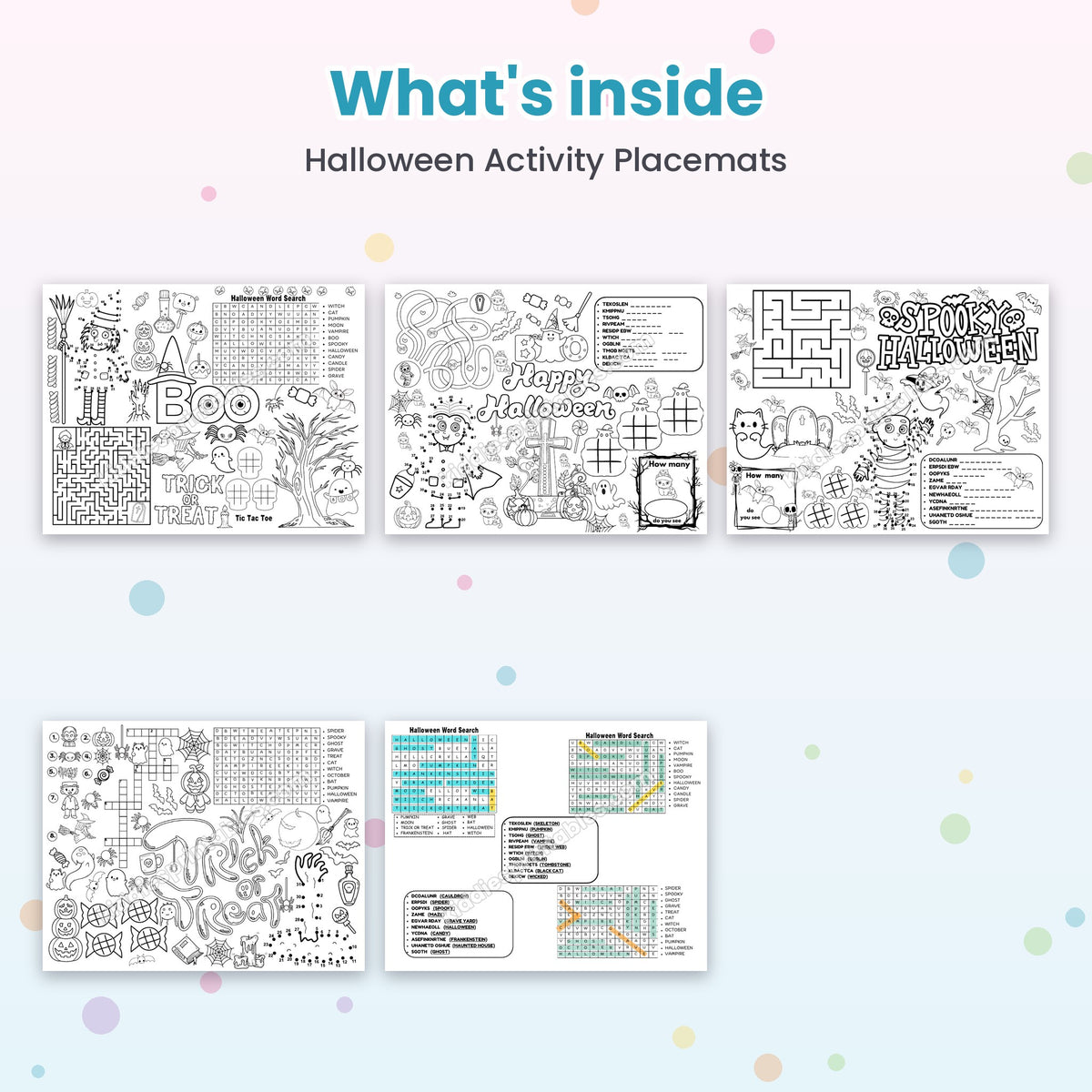 Halloween Activity Placemats printable – inside pages preview