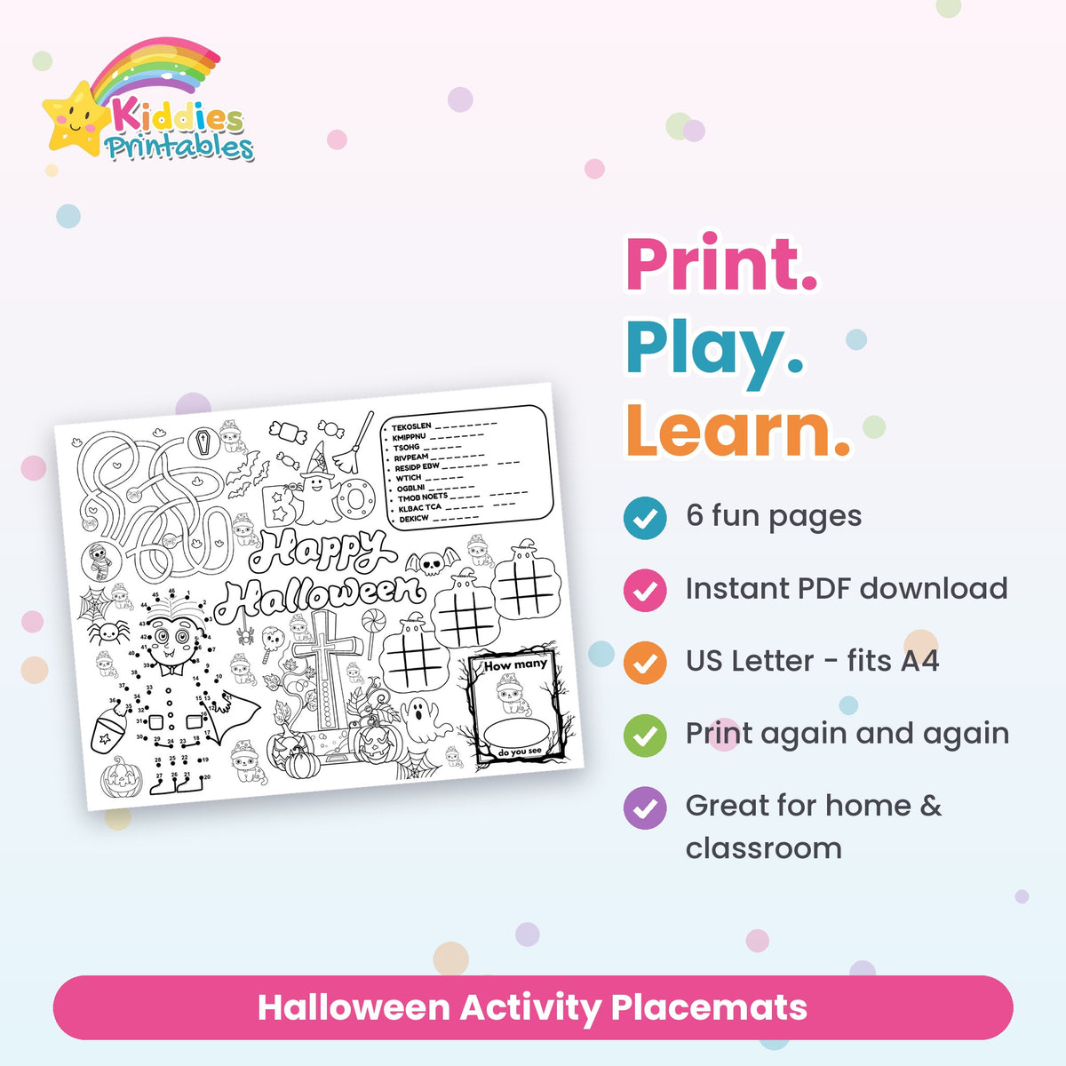 Halloween Activity Placemats printable – what's included