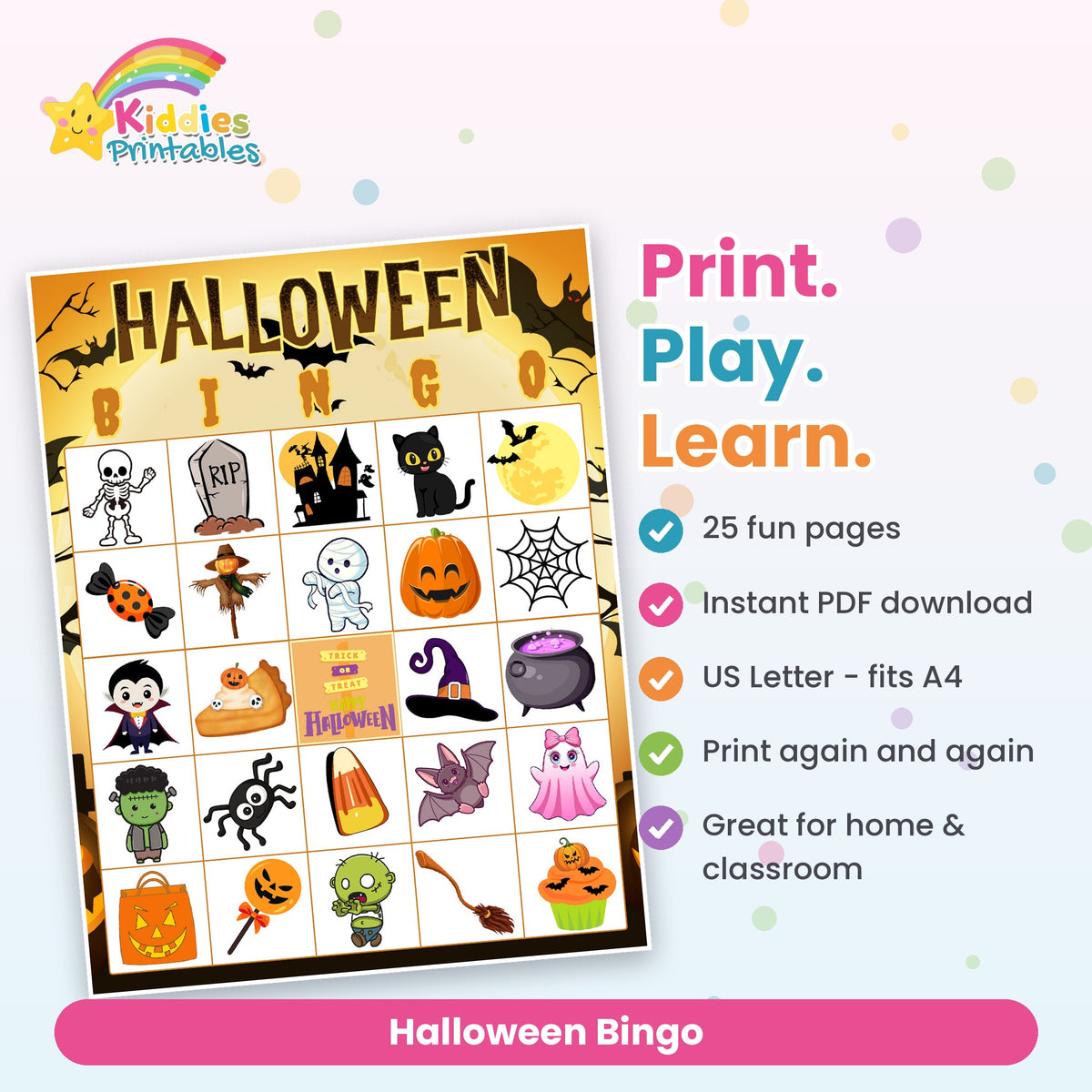 Halloween Bingo printable - features