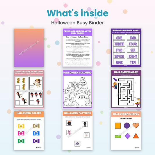 Halloween Busy Binder printable - whats inside