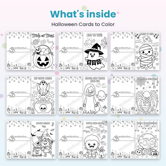 Inside pages of Halloween Cards to Color