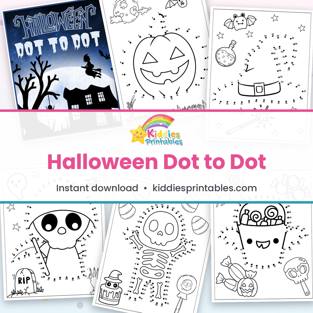 Halloween Dot to Dot printable - page collage