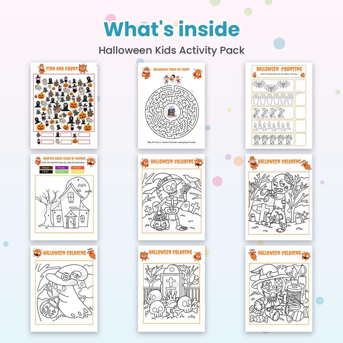 Halloween Kids Activity Pack printable - whats inside