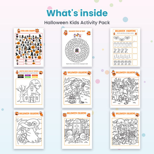 Halloween Kids Activity Pack printable - whats inside