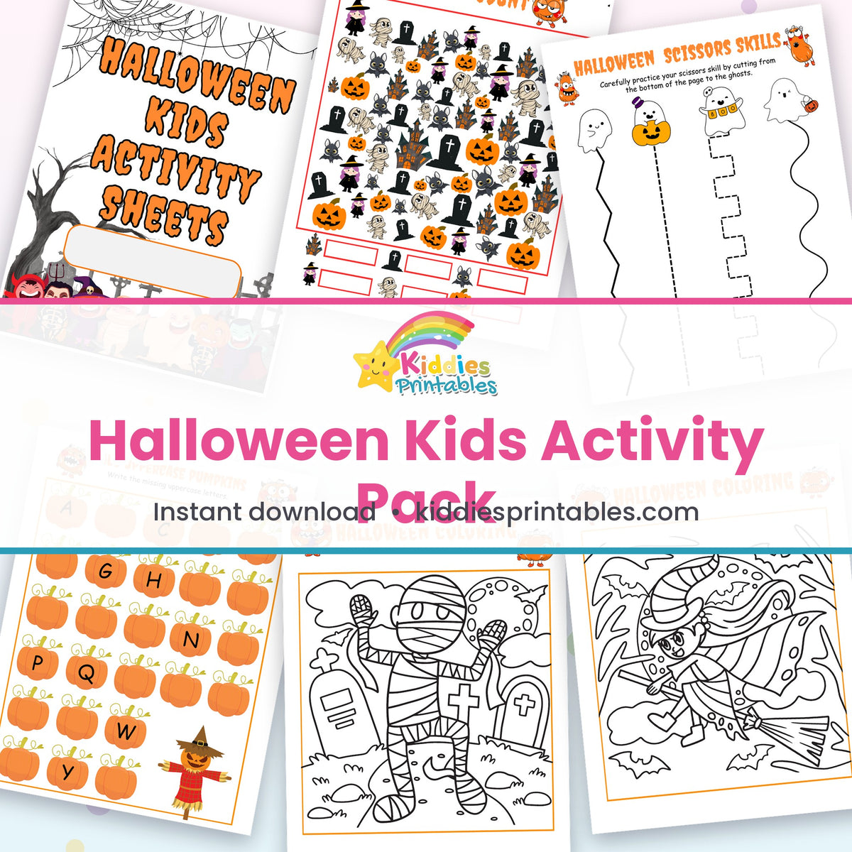 Halloween Kids Activity Pack printable - page collage
