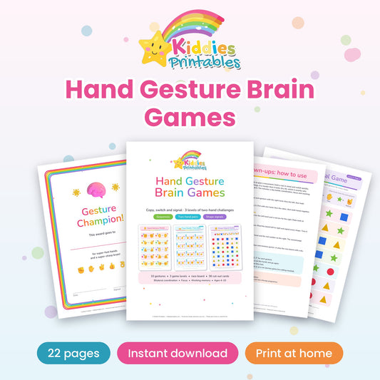 Hand Gesture Brain Games printable - cover and sample pages