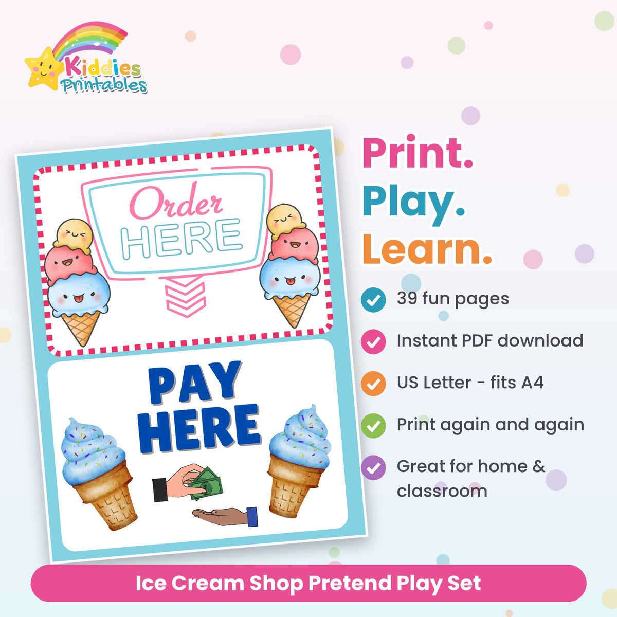 Ice Cream Shop Pretend Play Set printable – what's included