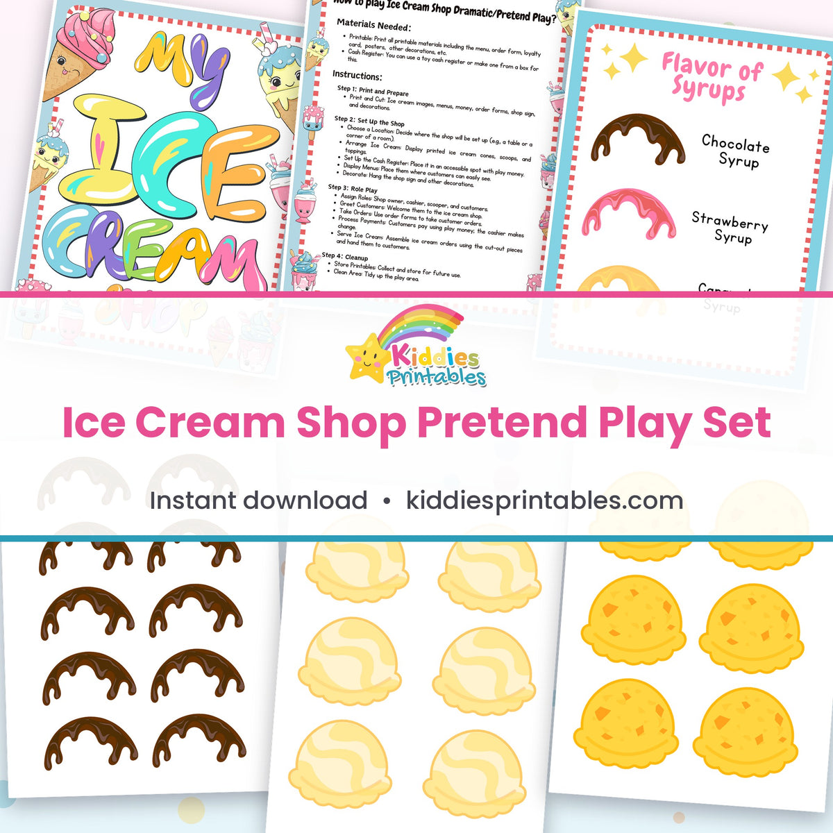 Ice Cream Shop Pretend Play Set printable – page collage