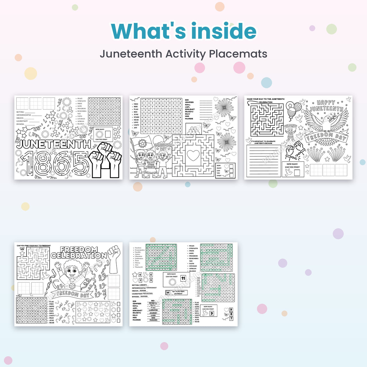 Juneteenth Activity Placemats printable – inside pages preview