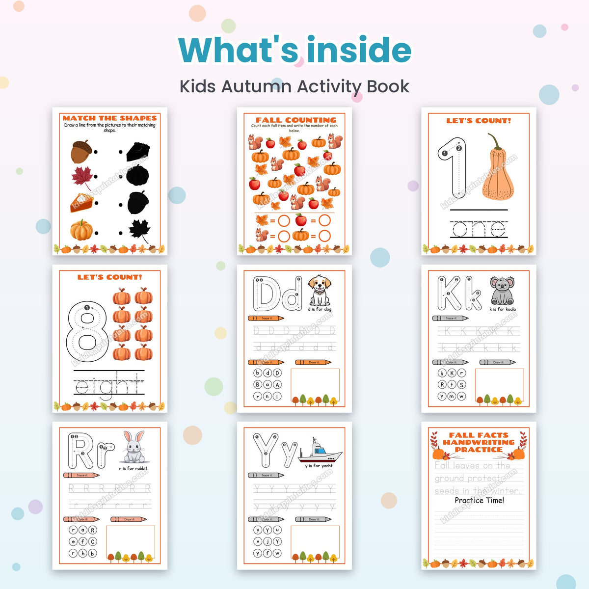 Kids Autumn Activity Book printable - whats inside