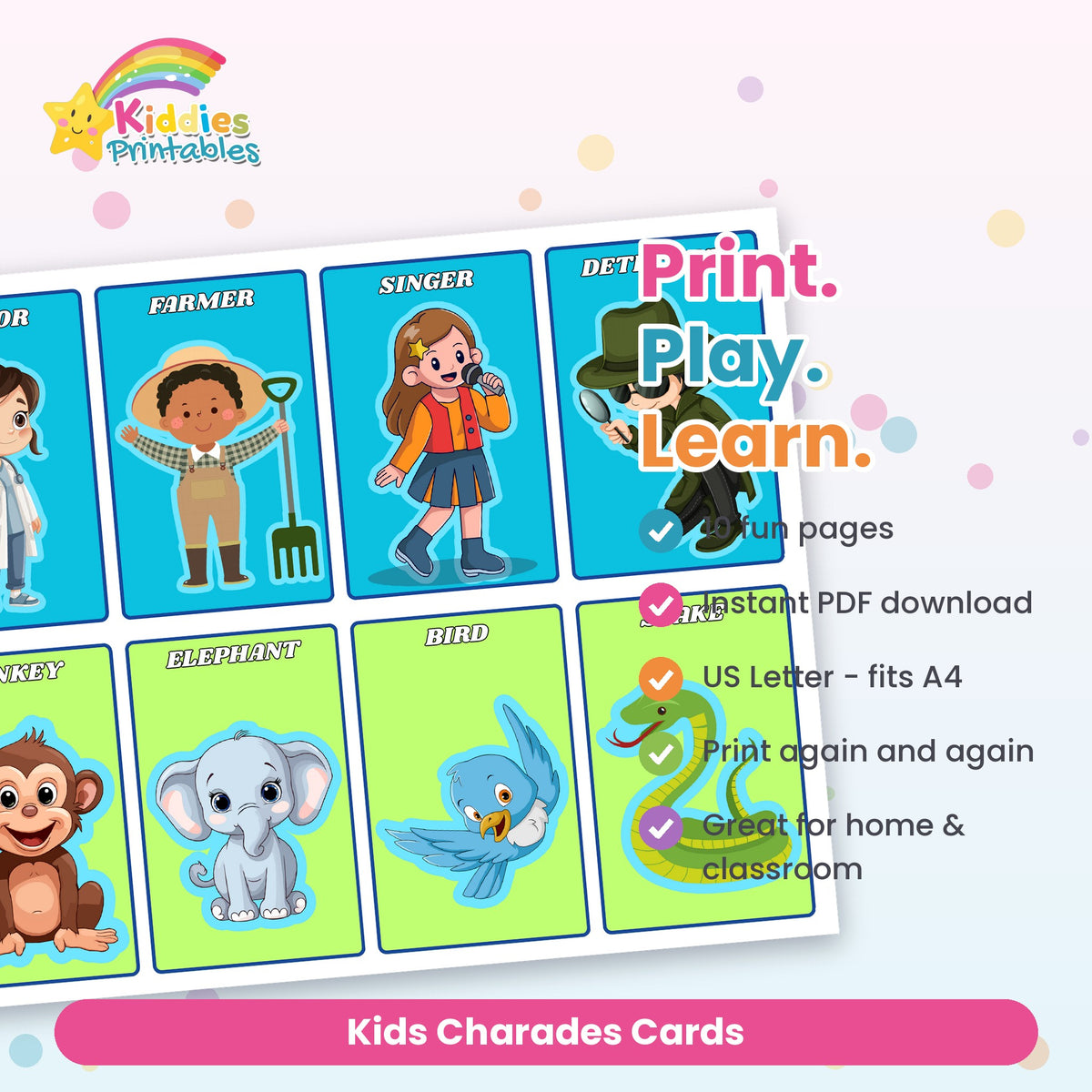 Kids Charades Cards printable – what's included