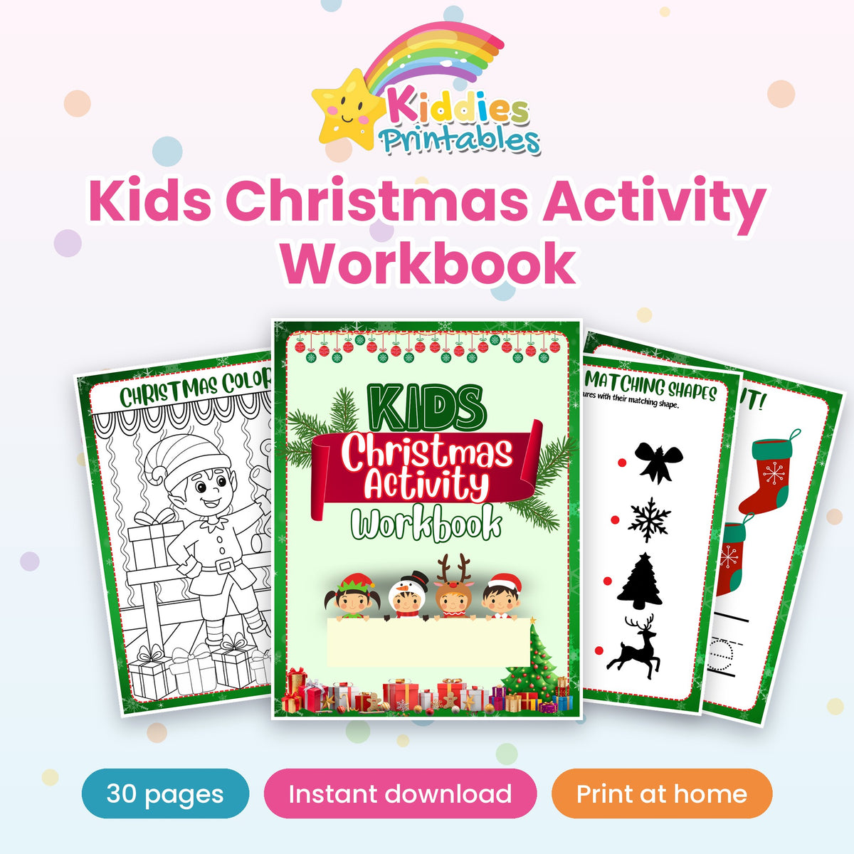 Kids Christmas Activity Workbook printable - cover and preview