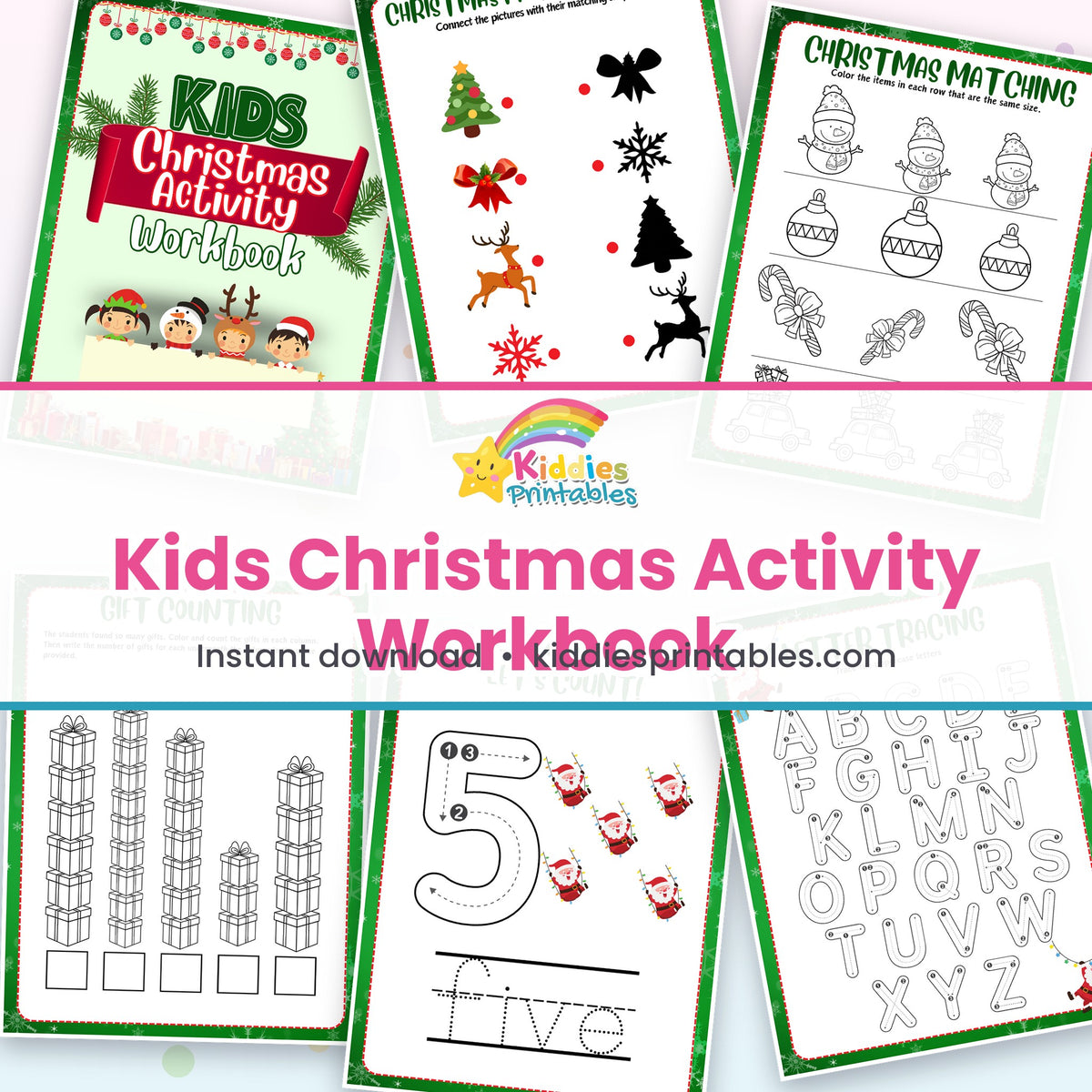 Kids Christmas Activity Workbook printable - page collage