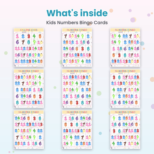 Kids Numbers Bingo Cards printable – inside pages preview