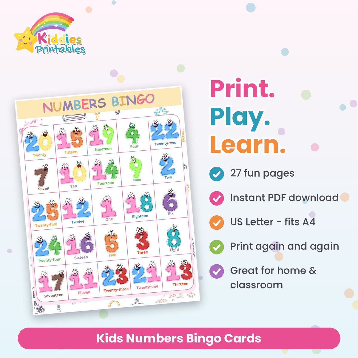 Kids Numbers Bingo Cards printable – what's included