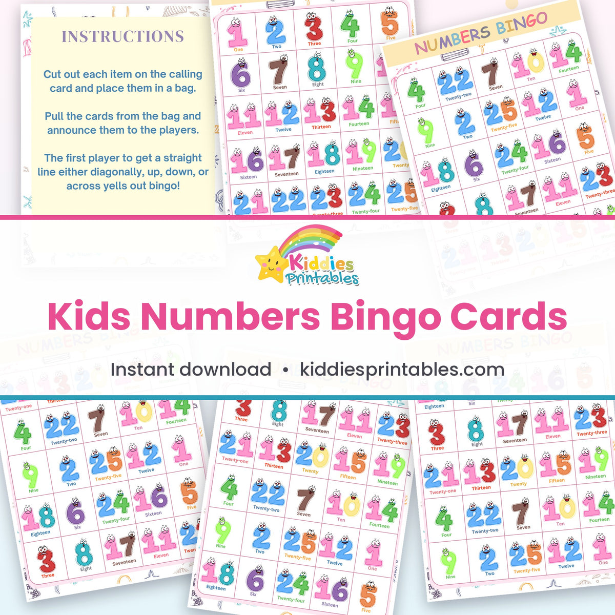 Kids Numbers Bingo Cards printable – page collage