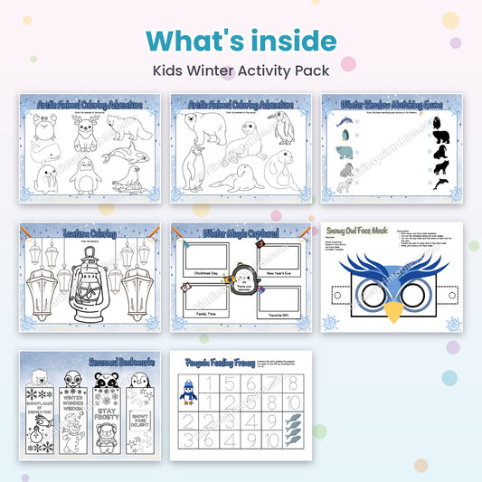 Inside pages of Kids Winter Activity Pack