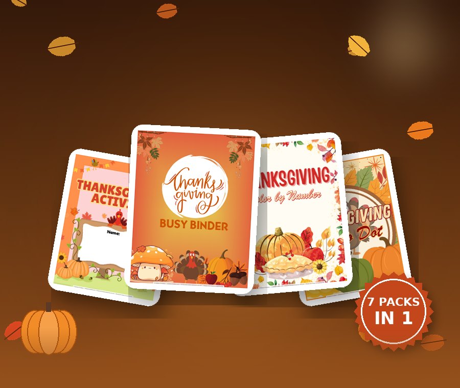 Thanksgiving Printables Bundle — 7 Printable Activity Packs for Kids (169 Pages)