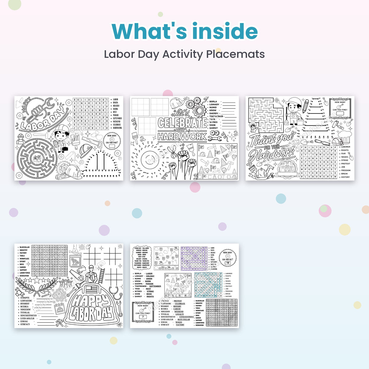 Labor Day Activity Placemats printable – inside pages preview