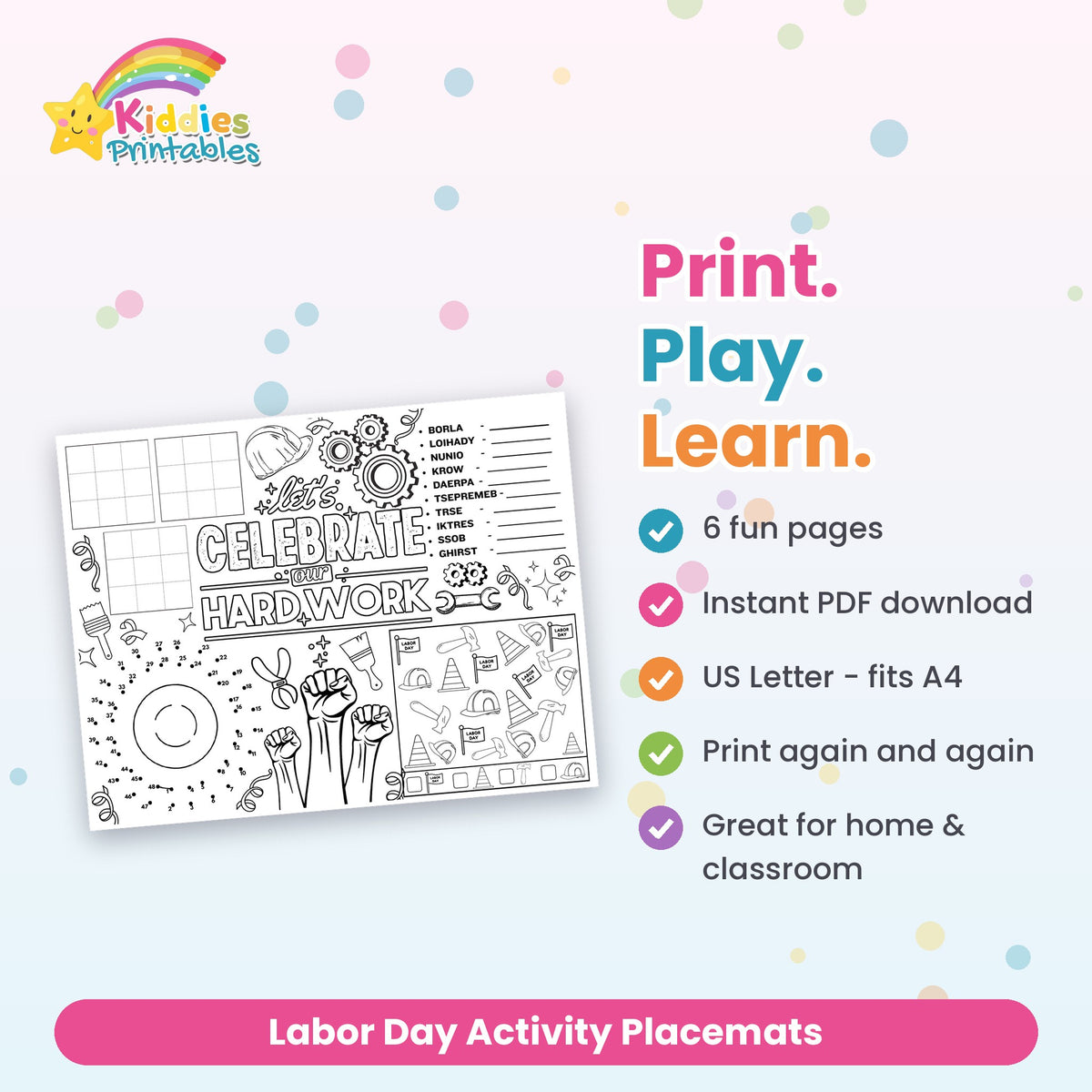 Labor Day Activity Placemats printable – what's included