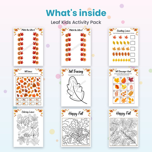 Leaf Kids Activity Pack printable - whats inside