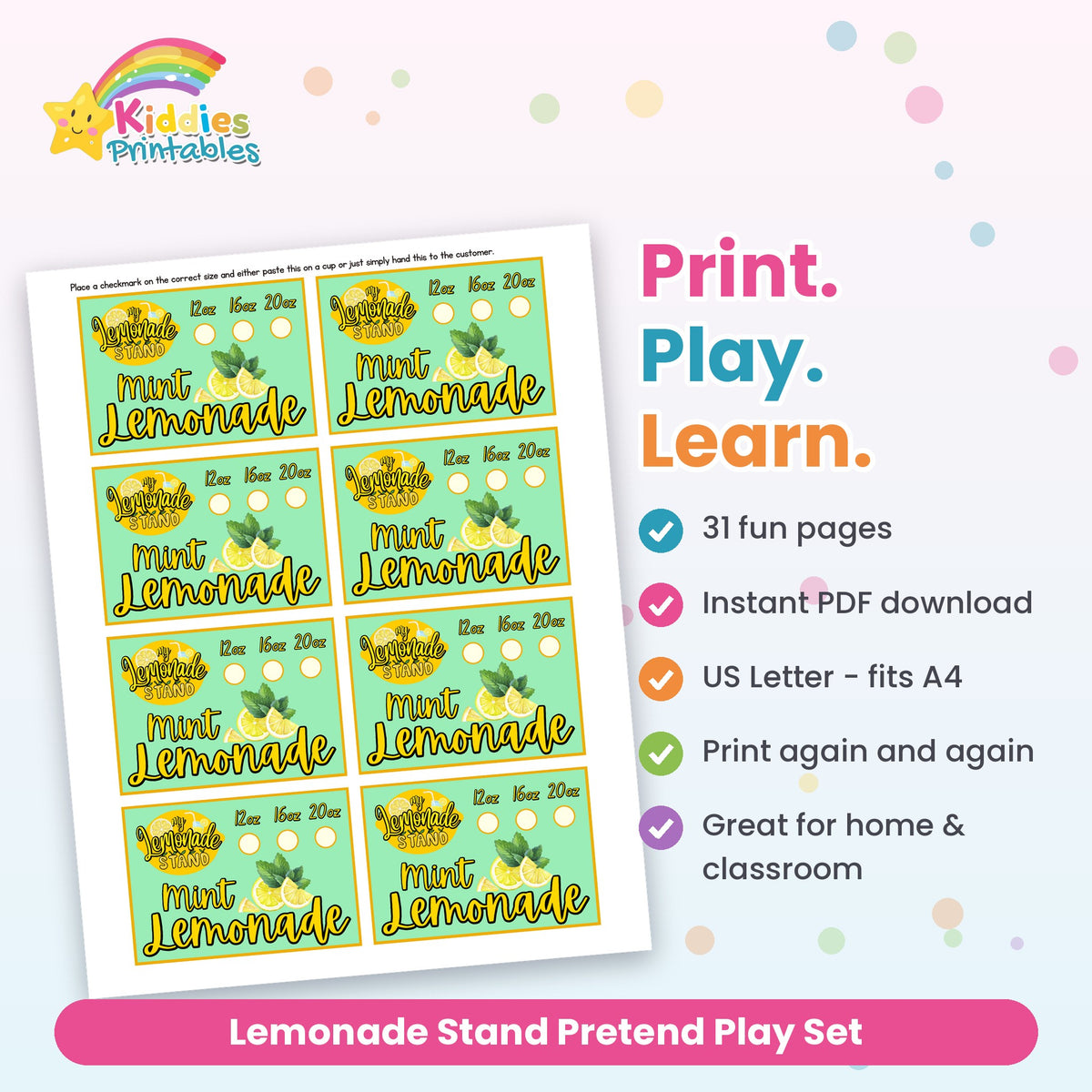 Lemonade Stand Pretend Play Set printable – what's included