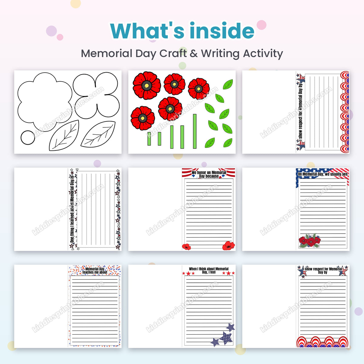Memorial Day Craft & Writing Activity printable – inside pages preview