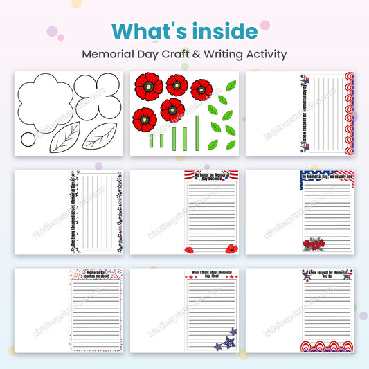 Memorial Day Craft & Writing Activity printable – inside pages preview