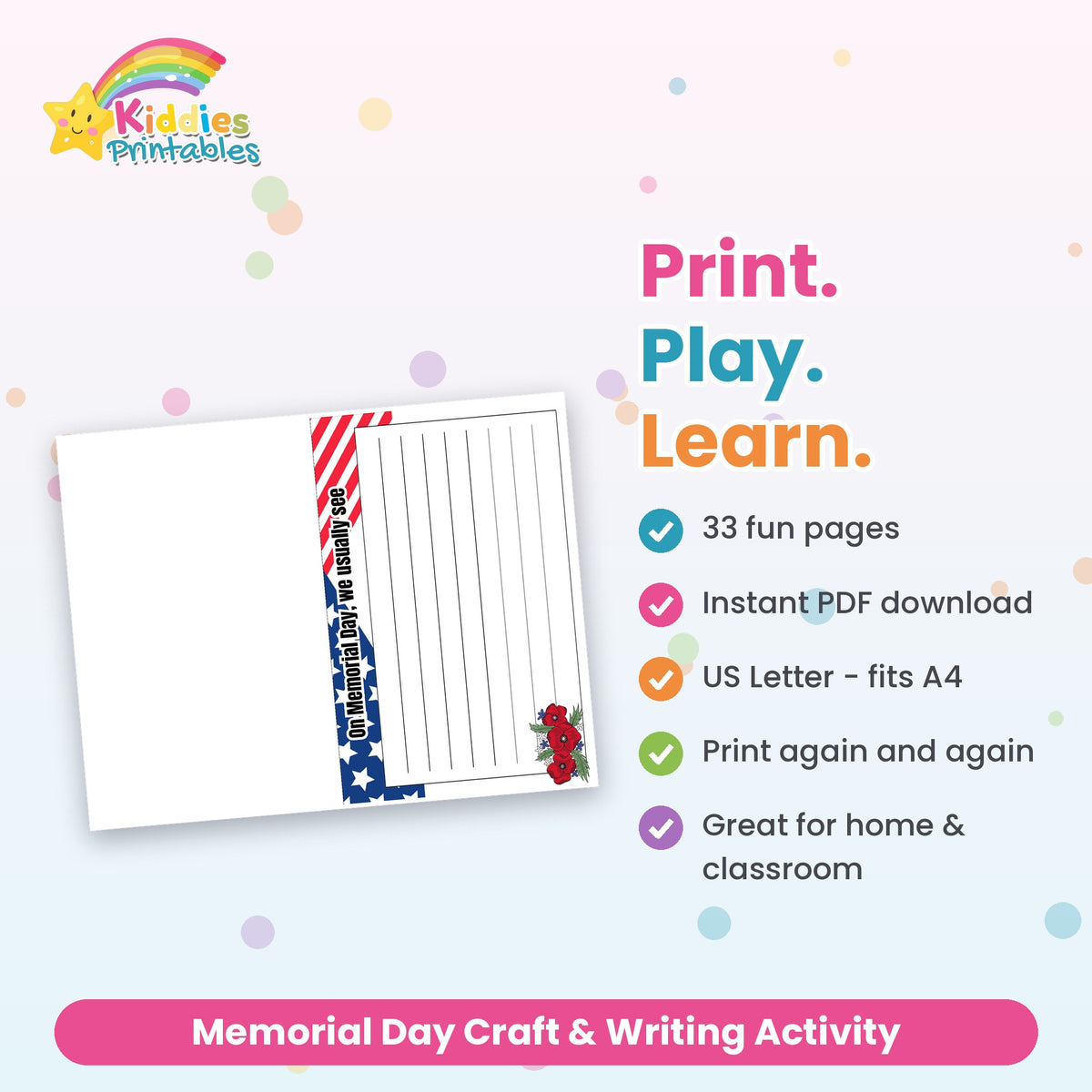 Memorial Day Craft & Writing Activity printable – what's included