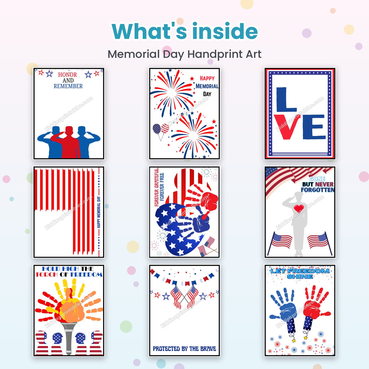 Memorial Day Handprint Art printable – inside pages preview