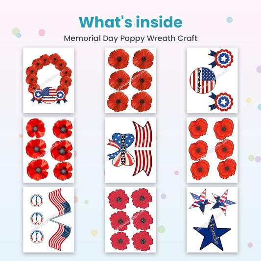 Memorial Day Poppy Wreath Craft printable – inside pages preview