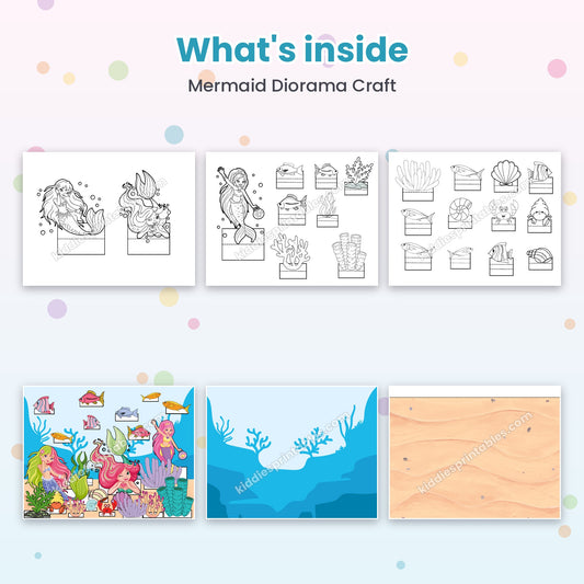 Mermaid Diorama Craft printable – inside pages preview
