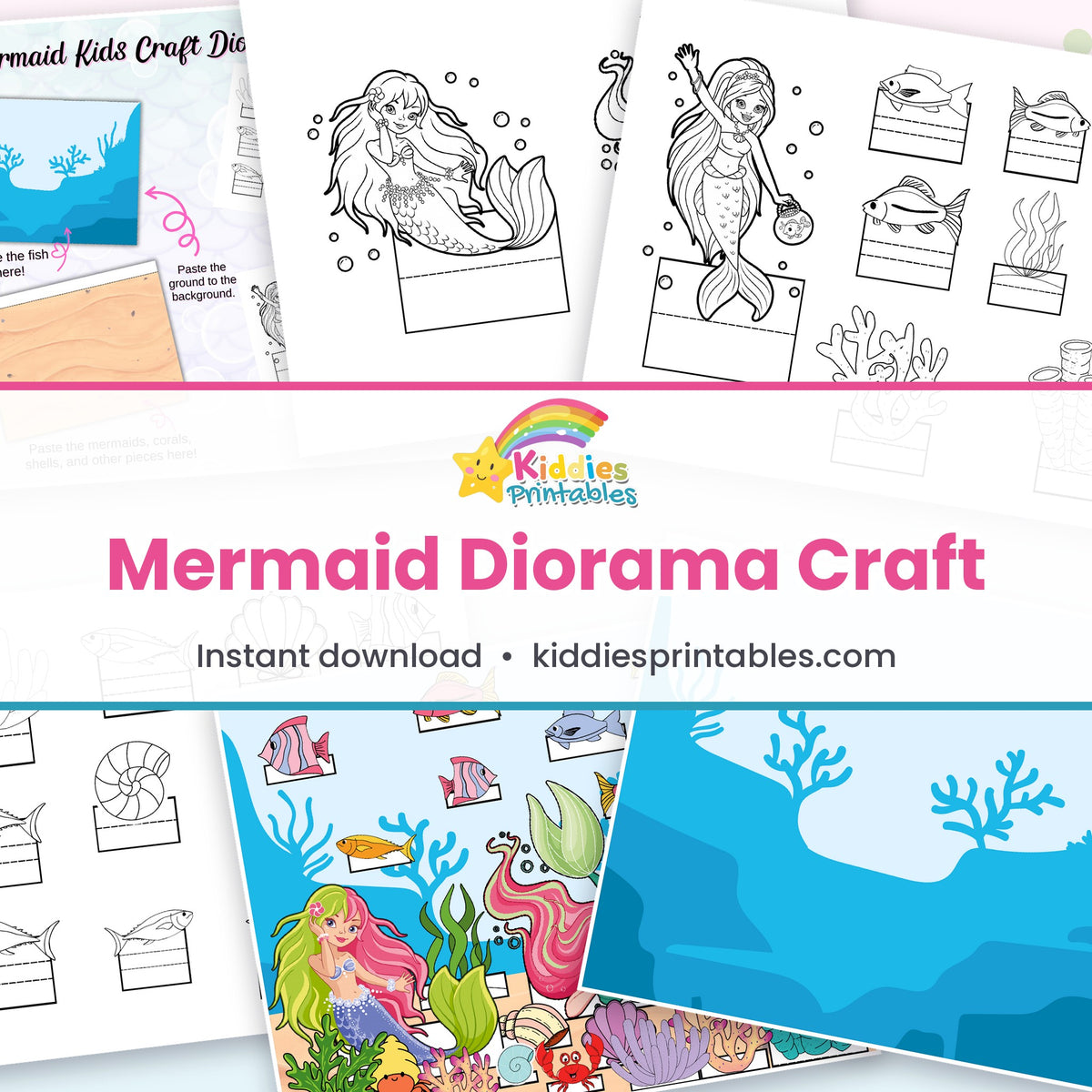 Mermaid Diorama Craft printable – page collage