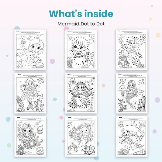 Mermaid Dot to Dot printable – inside pages preview