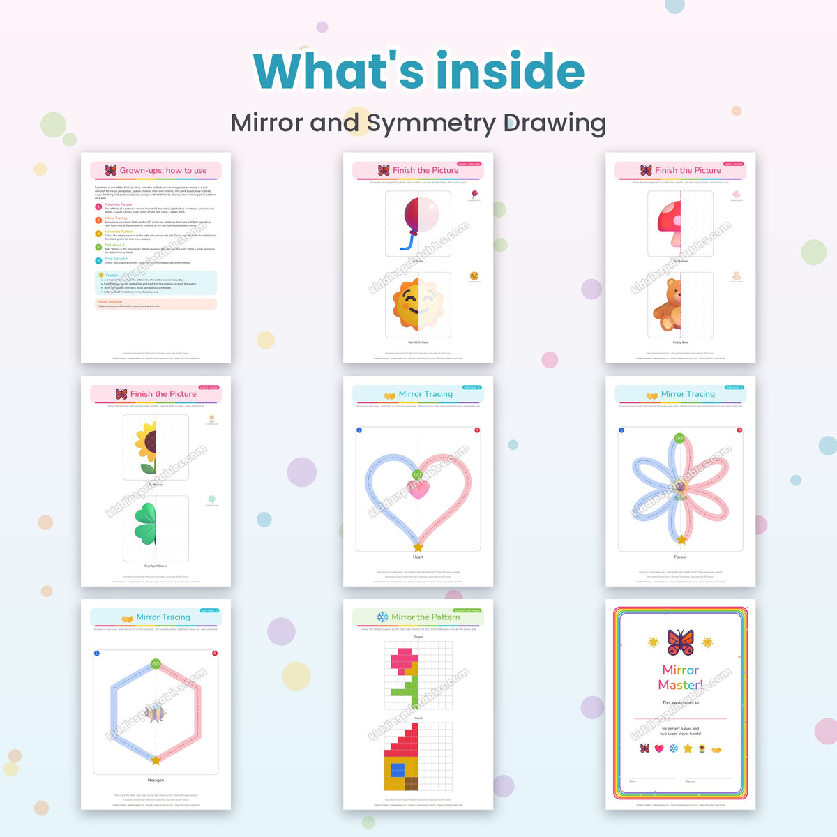 Mirror & Symmetry Drawing printable - inside pages preview