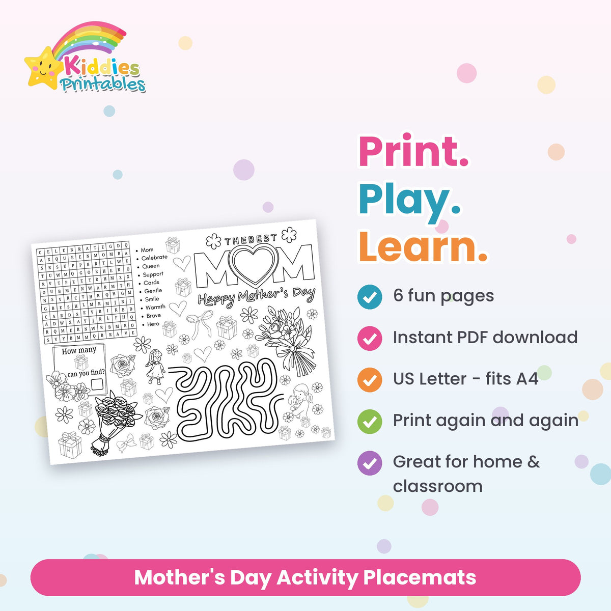 Mother's Day Activity Placemats printable – what's included