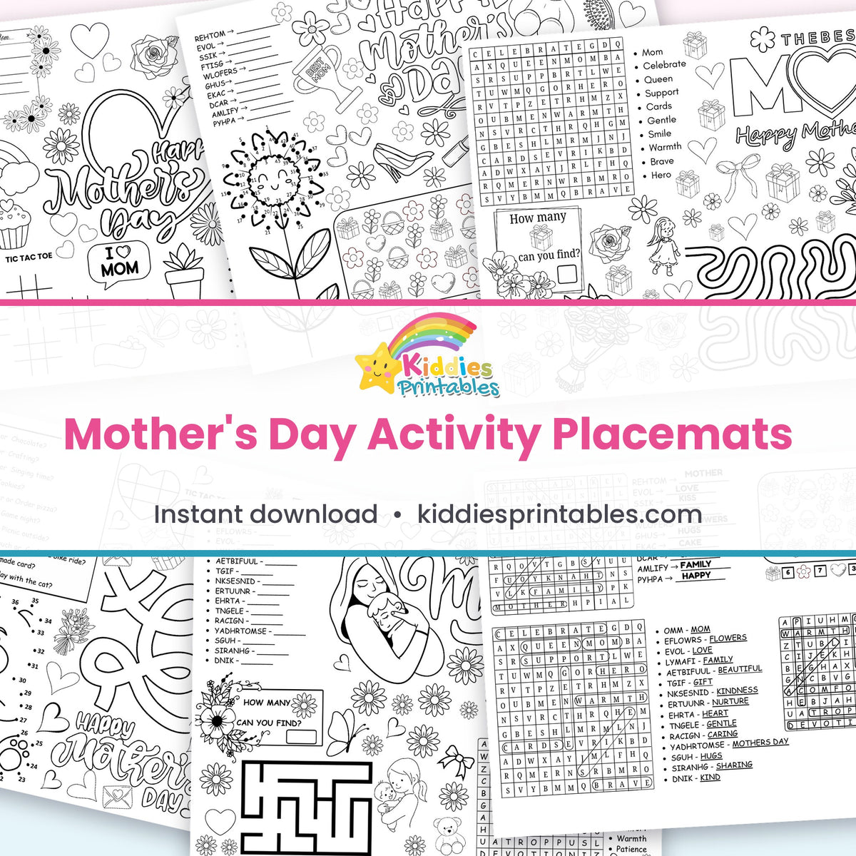Mother's Day Activity Placemats printable – page collage