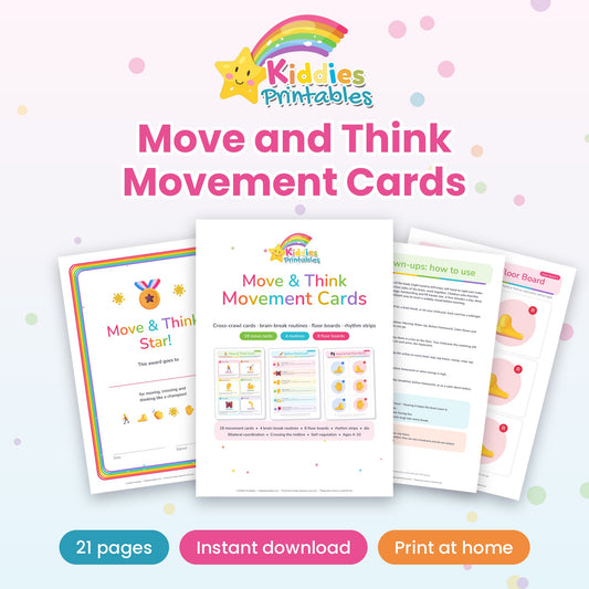 Move & Think Movement Cards printable - cover and sample pages