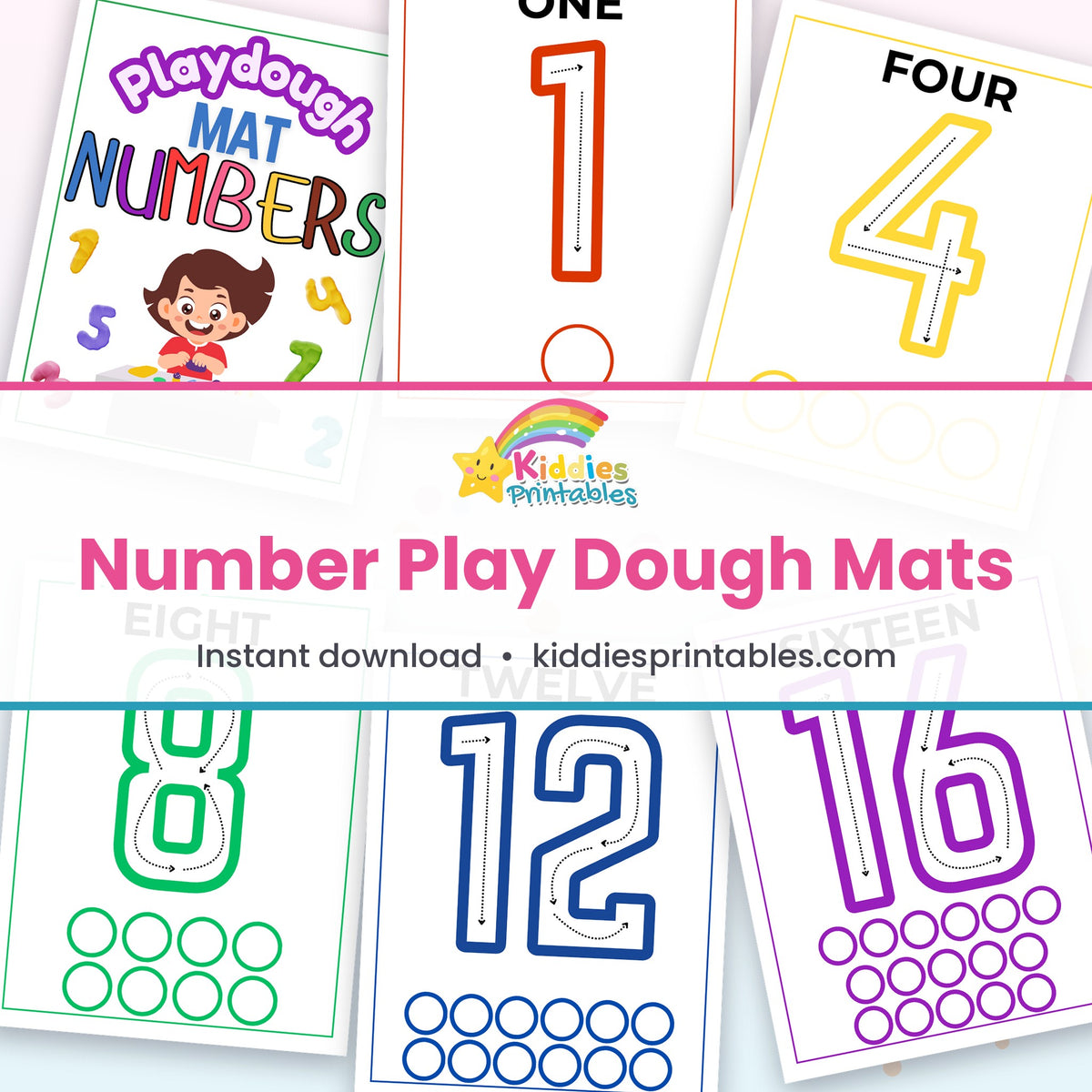 Number Play Dough Mats printable – page collage
