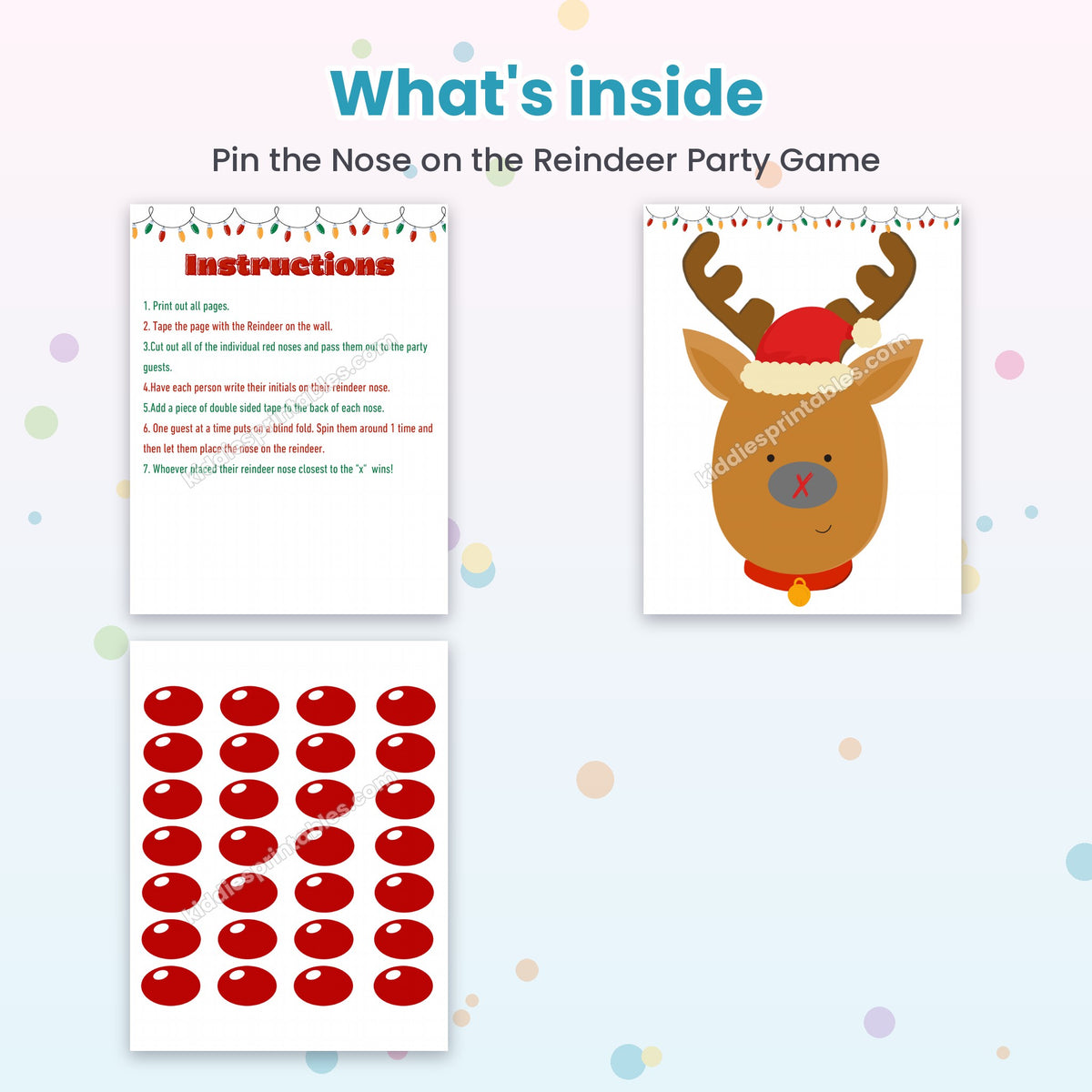 Pin the Nose on the Reindeer printable – inside pages preview