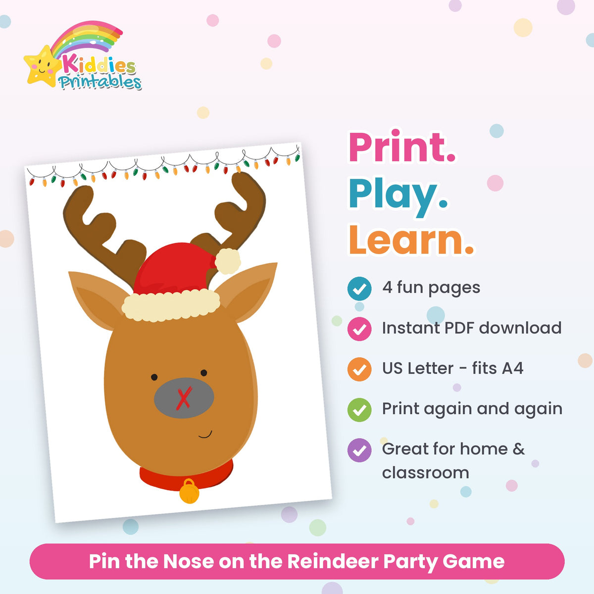 Pin the Nose on the Reindeer printable – what's included