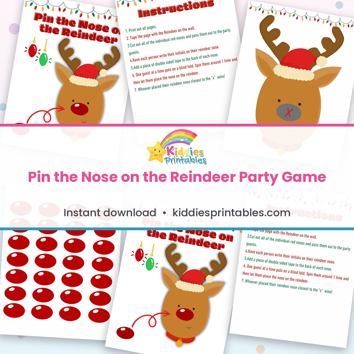 Pin the Nose on the Reindeer printable – page collage