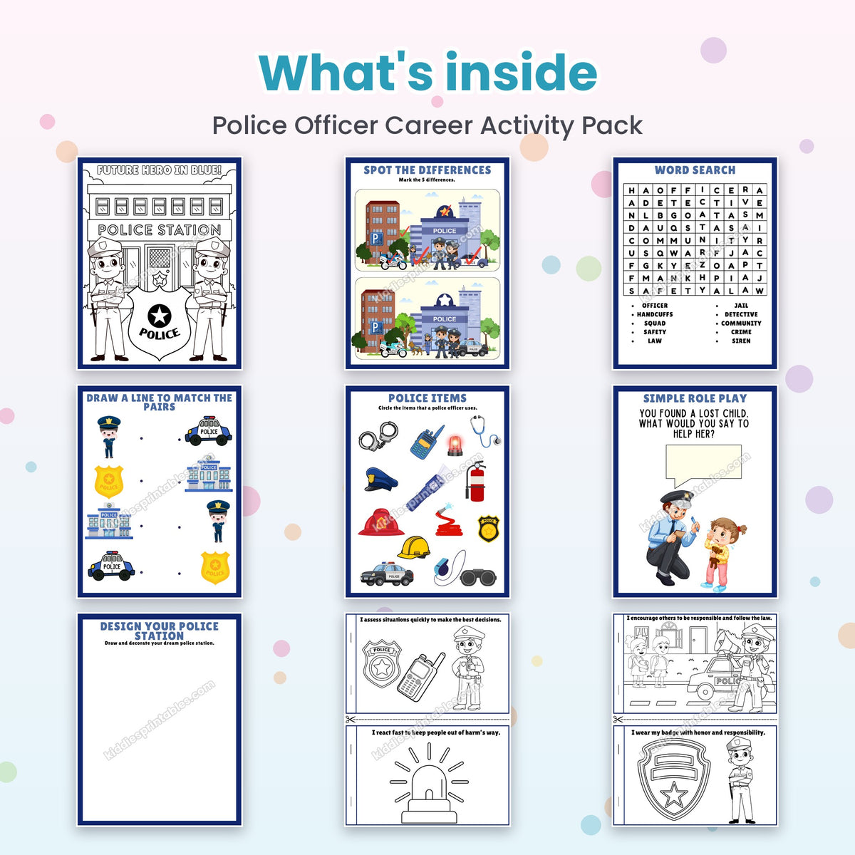 Police Officer Career Activity Pack printable – inside pages preview